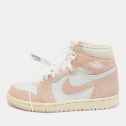 Pre Owned Air Jordans Pink/White Suede and Leather Air Jordan 1 Sneakers Size 37.5