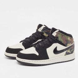 Pre Owned Air Jordans Multicolor Leather and Suede Air Jordan 1 Mid SE Camo Sneakers Size 37.5