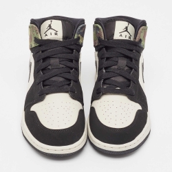 Pre Owned Air Jordans Multicolor Leather and Suede Air Jordan 1 Mid SE Camo Sneakers Size 37.5