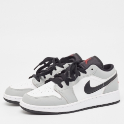 Pre Owned Air Jordans Grey/White Leather Air Jordan 1 Light Smoke Grey Sneakers Size 37.5