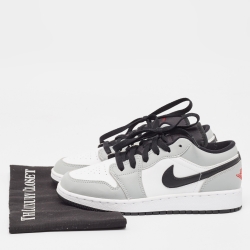Pre Owned Air Jordans Grey/White Leather Air Jordan 1 Light Smoke Grey Sneakers Size 37.5