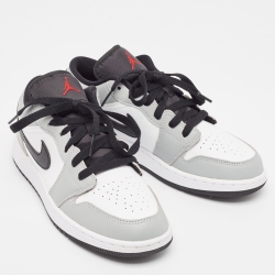 Pre Owned Air Jordans Grey/White Leather Air Jordan 1 Light Smoke Grey Sneakers Size 37.5