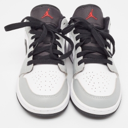Pre Owned Air Jordans Grey/White Leather Air Jordan 1 Light Smoke Grey Sneakers Size 37.5