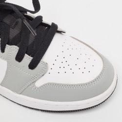 Pre Owned Air Jordans Grey/White Leather Air Jordan 1 Light Smoke Grey Sneakers Size 37.5