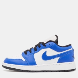Pre Owned Air Jordans White/Blue Leather Air Jordan 1 hyper Royal Orange Peel Sneakers Size 37.5