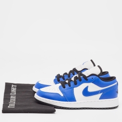 Pre Owned Air Jordans White/Blue Leather Air Jordan 1 hyper Royal Orange Peel Sneakers Size 37.5