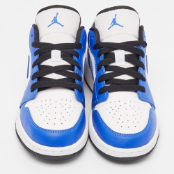 Pre Owned Air Jordans White/Blue Leather Air Jordan 1 hyper Royal Orange Peel Sneakers Size 37.5