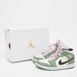 Pre Owned Air Jordans Green Leather Jordan 1 Mid Dutch Green Sneakers Size 39