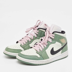 Pre Owned Air Jordans Green Leather Jordan 1 Mid Dutch Green Sneakers Size 39