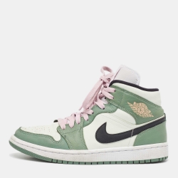Pre Owned Air Jordans Green Leather Jordan 1 Mid Dutch Green Sneakers Size 39