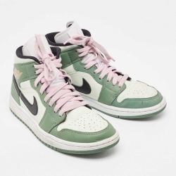 Pre Owned Air Jordans Green Leather Jordan 1 Mid Dutch Green Sneakers Size 39