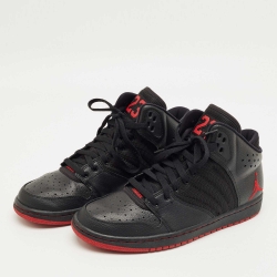 Pre Owned Air Jordans Black Leather and Mesh Air Jordan 1 High Top Sneakers Size 43