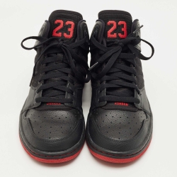 Pre Owned Air Jordans Black Leather and Mesh Air Jordan 1 High Top Sneakers Size 43