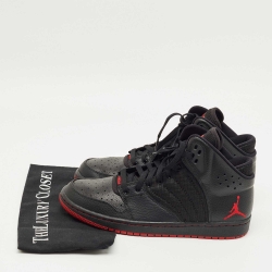 Pre Owned Air Jordans Black Leather and Mesh Air Jordan 1 High Top Sneakers Size 43