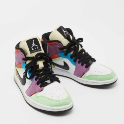 Pre Owned Air Jordan 1 Multicolor Leather Mid SE Light Club Sneakers Size 38