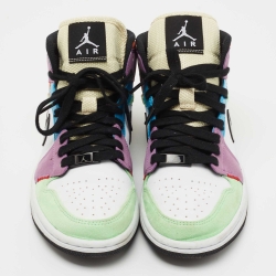 Pre Owned Air Jordan 1 Multicolor Leather Mid SE Light Club Sneakers Size 38