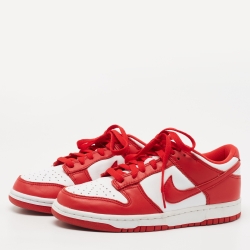 Pre Owned Nike Dunk Red/White Leather Low University Sneakers Size 38.5