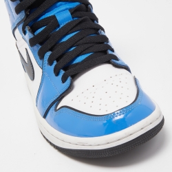 Pre Owned Air Jordans Tricolor Patent and Leather Air Jordan 1 Mid Signal Blue Sneakers Size 40