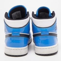 Pre Owned Air Jordans Tricolor Patent and Leather Air Jordan 1 Mid Signal Blue Sneakers Size 40