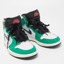 Air Jordans Tricolor Leather Air Jordan 1 Lucky Green Sneakers Size 37.5