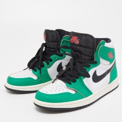Air Jordans Tricolor Leather Air Jordan 1 Lucky Green Sneakers Size 37.5