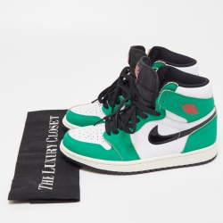 Air Jordans Tricolor Leather Air Jordan 1 Lucky Green Sneakers Size 37.5