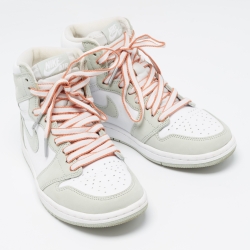 Pre Owned Air Jordans Green/White Leather Jordan 1 Retro High OG Seafoam Sneakers Size 38