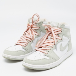 Pre Owned Air Jordans Green/White Leather Jordan 1 Retro High OG Seafoam Sneakers Size 38