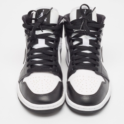 Pre Owned Air Jordans Black/White Leather Jordan 1 Mid Panda Sneakers Size 40