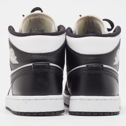 Pre Owned Air Jordans Black/White Leather Jordan 1 Mid Panda Sneakers Size 40