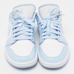 Pre Owned Air Jordans Blue/White Leather Jordan 1 Low White Ice Blue Sneakers Size 40