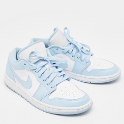 Pre Owned Air Jordans Blue/White Leather Jordan 1 Low White Ice Blue Sneakers Size 40