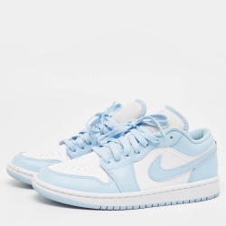 Pre Owned Air Jordans Blue/White Leather Jordan 1 Low White Ice Blue Sneakers Size 40