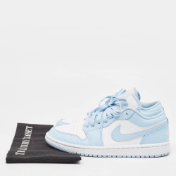 Pre Owned Air Jordans Blue/White Leather Jordan 1 Low White Ice Blue Sneakers Size 40