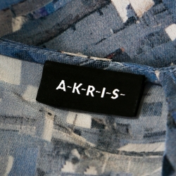 Akris Blue Marina Grande Print Silk Sleeveless Blouse M