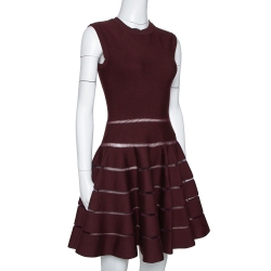 Pre Owned Alaia Burgundy Wool Blend Knit Sleeveless Fit & Flare Dress M