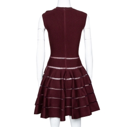 Pre Owned Alaia Burgundy Wool Blend Knit Sleeveless Fit & Flare Dress M