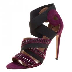 Alaia Bordeaux Studded Suede Cross Strap Peep Toe Sandals Size 38