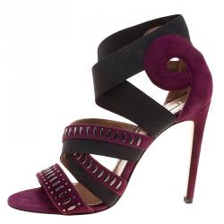 Alaia Bordeaux Studded Suede Cross Strap Peep Toe Sandals Size 38