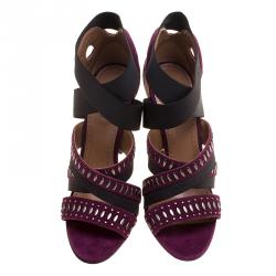 Alaia Bordeaux Studded Suede Cross Strap Peep Toe Sandals Size 38