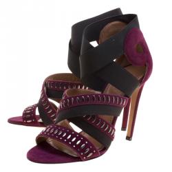 Alaia Bordeaux Studded Suede Cross Strap Peep Toe Sandals Size 38