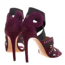 Alaia Bordeaux Studded Suede Cross Strap Peep Toe Sandals Size 38