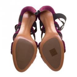 Alaia Bordeaux Studded Suede Cross Strap Peep Toe Sandals Size 38
