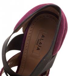 Alaia Bordeaux Studded Suede Cross Strap Peep Toe Sandals Size 38