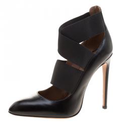 Alaia Black Leather Cross Elastic Strap Pumps Size 40