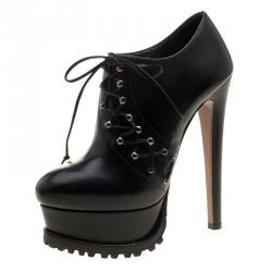 Pre Owned Alaia Black Leather Veau Platform Ankle Boots Size 38