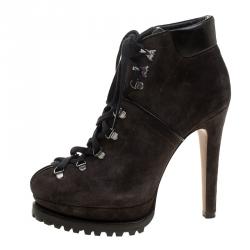 Alaia Grey Suede Velour Platform Lace Up Ankle Boots Size 37