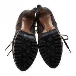 Alaia Grey Suede Velour Platform Lace Up Ankle Boots Size 37