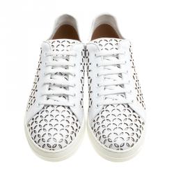 Pre Owned Alaia White Laser Cut Leather Sneakers Size 40