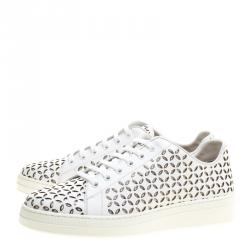 Pre Owned Alaia White Laser Cut Leather Sneakers Size 40
